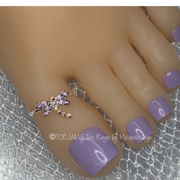 TOE RING DRAGONFLY Lavender Wings Purple & Clear AB Crystals Big Toe Ring - Picture 2 of 2